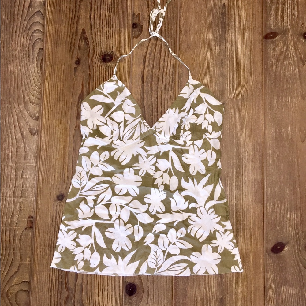 Tropical Cotton Halter - Tan/White - Small